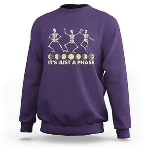 Dancing Skeleton Sweatshirt It's Just A Phase Moon Celestial Cycle Phases Of The Moon Astronomy TS02 Purple Printyourwear