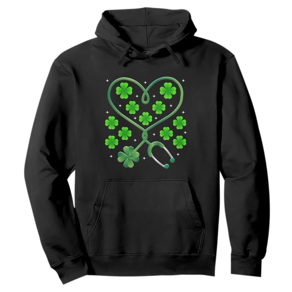 Funny Nurse St Patricks Day Hoodie Nursing Stethoscope Green Clover Shamrock TS02 Black Print Your Wear