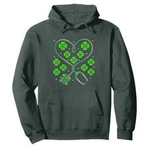 Funny Nurse St Patricks Day Hoodie Nursing Stethoscope Green Clover Shamrock TS02 Dark Forest Green Print Your Wear