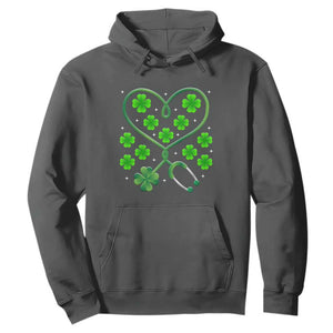 Funny Nurse St Patricks Day Hoodie Nursing Stethoscope Green Clover Shamrock TS02 Dark Heather Print Your Wear