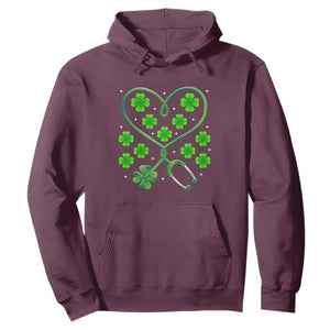 Funny Nurse St Patricks Day Hoodie Nursing Stethoscope Green Clover Shamrock TS02 Maroon Print Your Wear