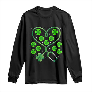 Funny Nurse St Patricks Day Long Sleeve Shirt Nursing Stethoscope Green Clover Shamrock TS02 Black Print Your Wear