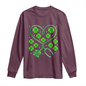 Funny Nurse St Patricks Day Long Sleeve Shirt Nursing Stethoscope Green Clover Shamrock TS02 Maroon Print Your Wear