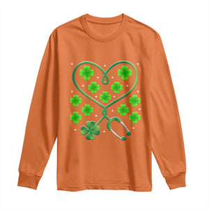 Funny Nurse St Patricks Day Long Sleeve Shirt Nursing Stethoscope Green Clover Shamrock TS02 Orange Print Your Wear