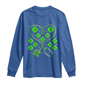 Funny Nurse St Patricks Day Long Sleeve Shirt Nursing Stethoscope Green Clover Shamrock TS02 Royal Blue Print Your Wear