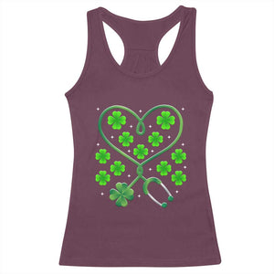 Funny Nurse St Patricks Day Racerback Tank Top Nursing Stethoscope Green Clover Shamrock TS02 Maroon Print Your Wear