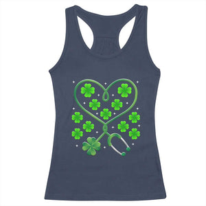 Funny Nurse St Patricks Day Racerback Tank Top Nursing Stethoscope Green Clover Shamrock TS02 Navy Print Your Wear