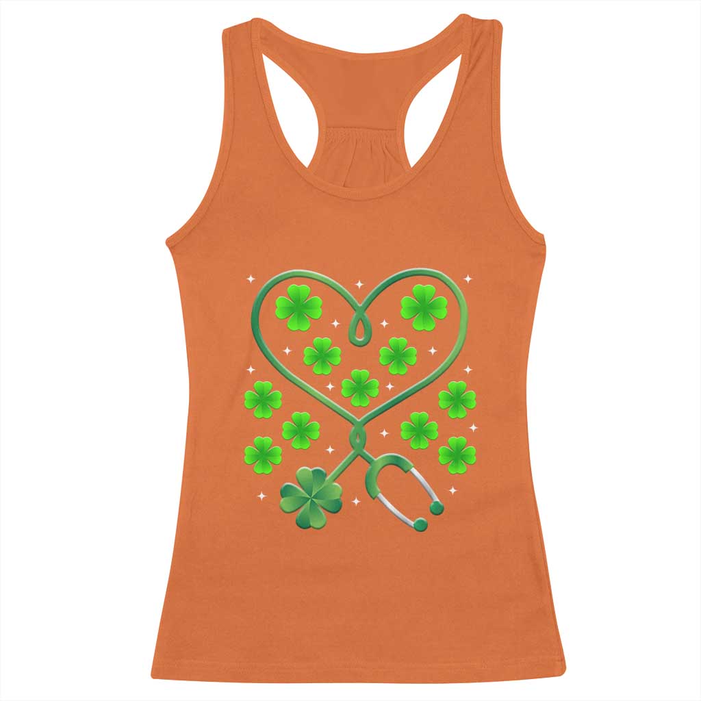 Funny Nurse St Patricks Day Racerback Tank Top Nursing Stethoscope Green Clover Shamrock TS02 Orange Print Your Wear