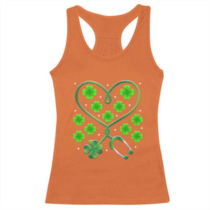 Funny Nurse St Patricks Day Racerback Tank Top Nursing Stethoscope Green Clover Shamrock TS02 Orange Print Your Wear