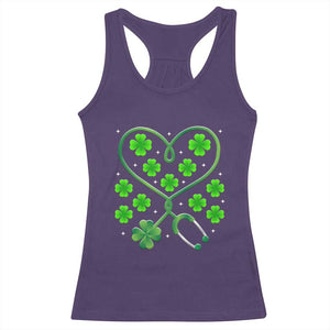 Funny Nurse St Patricks Day Racerback Tank Top Nursing Stethoscope Green Clover Shamrock TS02 Purple Print Your Wear