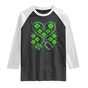 Funny Nurse St Patricks Day Raglan Shirt Nursing Stethoscope Green Clover Shamrock TS02 Black White Print Your Wear