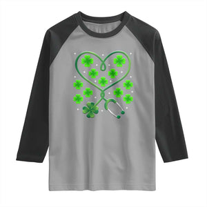 Funny Nurse St Patricks Day Raglan Shirt Nursing Stethoscope Green Clover Shamrock TS02 Sport Gray Black Print Your Wear