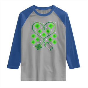 Funny Nurse St Patricks Day Raglan Shirt Nursing Stethoscope Green Clover Shamrock TS02 Sport Gray Royal Print Your Wear