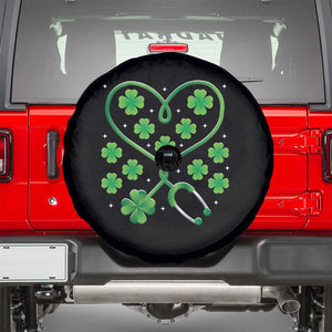 Funny Nurse St Patricks Day Spare Tire Cover Nursing Stethoscope Green Clover Shamrock TS02 Black Print Your Wear