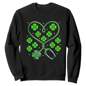 Funny Nurse St Patricks Day Sweatshirt Nursing Stethoscope Green Clover Shamrock TS02 Black Print Your Wear