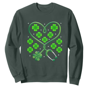 Funny Nurse St Patricks Day Sweatshirt Nursing Stethoscope Green Clover Shamrock TS02 Dark Forest Green Print Your Wear