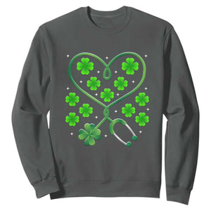 Funny Nurse St Patricks Day Sweatshirt Nursing Stethoscope Green Clover Shamrock TS02 Dark Heather Print Your Wear