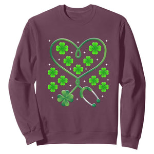 Funny Nurse St Patricks Day Sweatshirt Nursing Stethoscope Green Clover Shamrock TS02 Maroon Print Your Wear