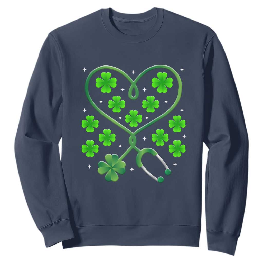 Funny Nurse St Patricks Day Sweatshirt Nursing Stethoscope Green Clover Shamrock TS02 Navy Print Your Wear