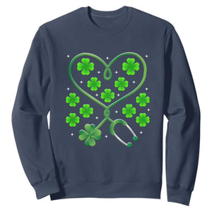 Funny Nurse St Patricks Day Sweatshirt Nursing Stethoscope Green Clover Shamrock TS02 Navy Print Your Wear