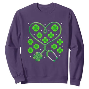 Funny Nurse St Patricks Day Sweatshirt Nursing Stethoscope Green Clover Shamrock TS02 Purple Print Your Wear