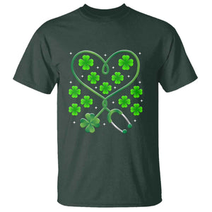 Funny Nurse St Patricks Day T Shirt Nursing Stethoscope Green Clover Shamrock TS02 Dark Forest Green Print Your Wear