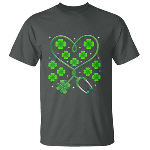 Funny Nurse St Patricks Day T Shirt Nursing Stethoscope Green Clover Shamrock TS02 Dark Heather Print Your Wear