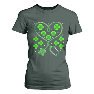 Funny Nurse St Patricks Day T Shirt For Women Nursing Stethoscope Green Clover Shamrock TS02 Dark Forest Green Print Your Wear