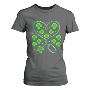 Funny Nurse St Patricks Day T Shirt For Women Nursing Stethoscope Green Clover Shamrock TS02 Dark Heather Print Your Wear