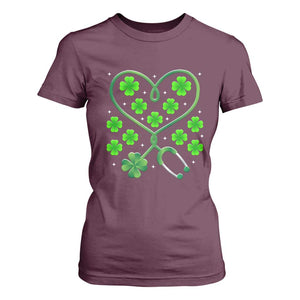 Funny Nurse St Patricks Day T Shirt For Women Nursing Stethoscope Green Clover Shamrock TS02 Maroon Print Your Wear