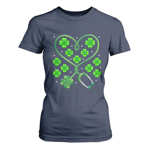 Funny Nurse St Patricks Day T Shirt For Women Nursing Stethoscope Green Clover Shamrock TS02 Navy Print Your Wear