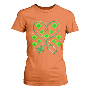 Funny Nurse St Patricks Day T Shirt For Women Nursing Stethoscope Green Clover Shamrock TS02 Orange Print Your Wear