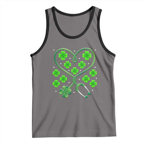 Funny Nurse St Patricks Day Tank Top Nursing Stethoscope Green Clover Shamrock TS02 Deep Heather Black Print Your Wear