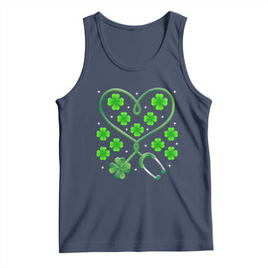 Funny Nurse St Patricks Day Tank Top Nursing Stethoscope Green Clover Shamrock TS02 Navy Print Your Wear