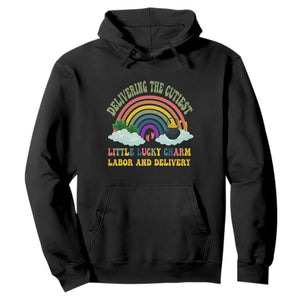 Funny Labor and Delivery St Patricks Day Hoodie Delivering The Cutiest Little Lucky Charm TS02 Black Print Your Wear