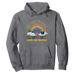 Funny Labor and Delivery St Patricks Day Hoodie Delivering The Cutiest Little Lucky Charm TS02 Charcoal Print Your Wear