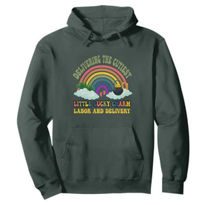 Funny Labor and Delivery St Patricks Day Hoodie Delivering The Cutiest Little Lucky Charm TS02 Dark Forest Green Print Your Wear