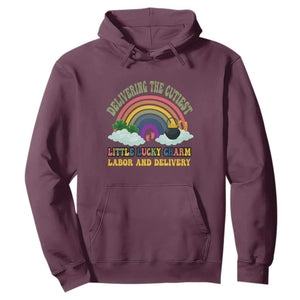 Funny Labor and Delivery St Patricks Day Hoodie Delivering The Cutiest Little Lucky Charm TS02 Maroon Print Your Wear