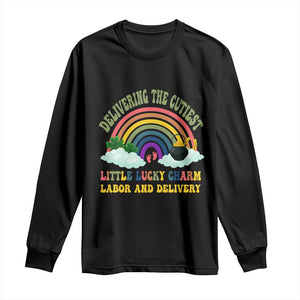 Funny Labor and Delivery St Patricks Day Long Sleeve Shirt Delivering The Cutiest Little Lucky Charm TS02 Black Print Your Wear