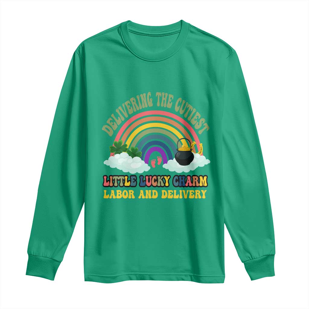 Funny Labor and Delivery St Patricks Day Long Sleeve Shirt Delivering The Cutiest Little Lucky Charm TS02 Irish Green Print Your Wear