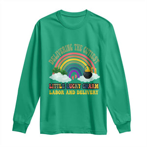 Funny Labor and Delivery St Patricks Day Long Sleeve Shirt Delivering The Cutiest Little Lucky Charm TS02 Irish Green Print Your Wear