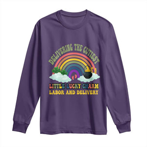 Funny Labor and Delivery St Patricks Day Long Sleeve Shirt Delivering The Cutiest Little Lucky Charm TS02 Purple Print Your Wear