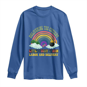 Funny Labor and Delivery St Patricks Day Long Sleeve Shirt Delivering The Cutiest Little Lucky Charm TS02 Royal Blue Print Your Wear