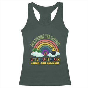 Funny Labor and Delivery St Patricks Day Racerback Tank Top Delivering The Cutiest Little Lucky Charm TS02 Dark Forest Green Print Your Wear