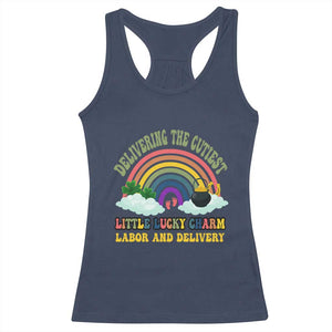 Funny Labor and Delivery St Patricks Day Racerback Tank Top Delivering The Cutiest Little Lucky Charm TS02 Navy Print Your Wear