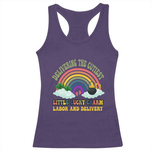 Funny Labor and Delivery St Patricks Day Racerback Tank Top Delivering The Cutiest Little Lucky Charm TS02 Purple Print Your Wear