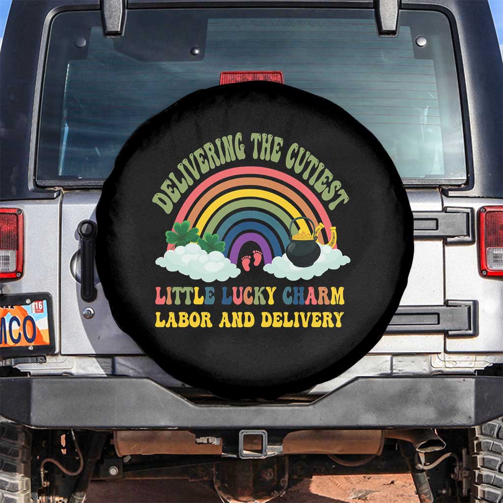 Funny Labor and Delivery St Patricks Day Spare Tire Cover Delivering The Cutiest Little Lucky Charm TS02 No hole Black Print Your Wear