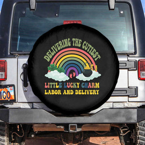 Funny Labor and Delivery St Patricks Day Spare Tire Cover Delivering The Cutiest Little Lucky Charm TS02 No hole Black Print Your Wear