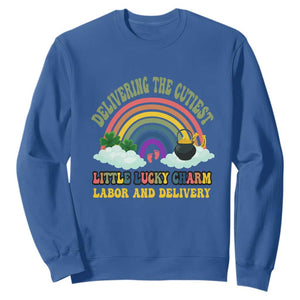 Funny Labor and Delivery St Patricks Day Sweatshirt Delivering The Cutiest Little Lucky Charm TS02 Royal Blue Print Your Wear