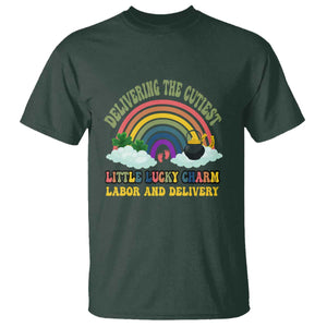 Funny Labor and Delivery St Patricks Day T Shirt Delivering The Cutiest Little Lucky Charm TS02 Dark Forest Green Print Your Wear